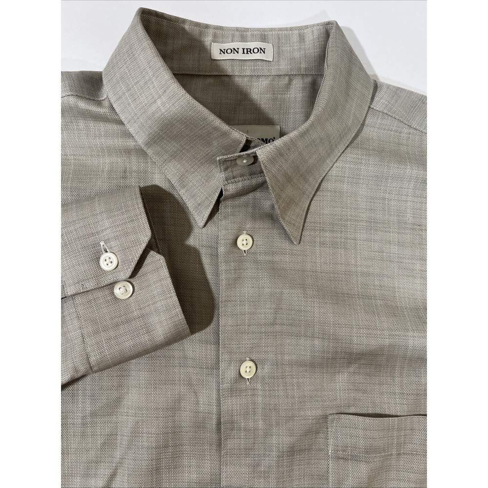 Pronto Uomo Dress Shirt Men's Size Large Non-Iron 100% Cotton Beige Geo